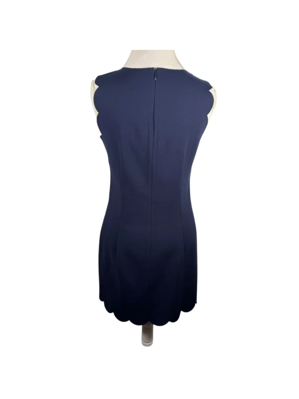 J. Crew Navy Blue Scalloped Sheath Dress Sleeveless Ponte Career Chic Size 6